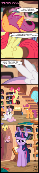 Size: 1035x4512 | Tagged: safe, artist:toxic-mario, derpibooru import, apple bloom, scootaloo, sweetie belle, twilight sparkle, twilight sparkle (alicorn), alicorn, pony, twilight time, bloomicorn, comic, cutie mark crusaders, dreamworks face, everyone is an alicorn, flying, frown, glare, grumpy, irony, punishment, race swap, raised eyebrow, scootacorn, smiling, smirk, sweetiecorn, this will end in tears and/or death and/or covered in tree sap, unamused, wat, why, xk-class end-of-the-world scenario