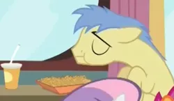 Size: 373x217 | Tagged: background pony, depressed, eating, eyes closed, floppy ears, goldengrape, puffy cheeks, sad, safe, scootaloo, screencap, sir colton vines iii, sweetie belle, twilight time