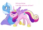 Size: 1049x735 | Tagged: artist needed, blushing, derpibooru import, female, lesbian, princess cadance, safe, shipping, tridance, trixie