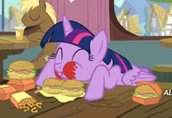 Size: 764x526 | Tagged: safe, derpibooru import, screencap, coco crusoe, twilight sparkle, twilight sparkle (alicorn), alicorn, pony, twilight time, animated, burger, cute, eating, female, food, gif, hay burger, ketchup, loop, majestic as fuck, mare, messy, messy eating, onion horseshoes, puffy cheeks, that pony sure does love burgers, twilight burgkle, twilight slobble