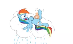 Size: 3000x1800 | Tagged: artist:frikdikulous, bellyrubs, cloud, disembodied hand, laughing, oc, oc:anon, rain, rainbow dash, safe, the addams family, thing, tickling