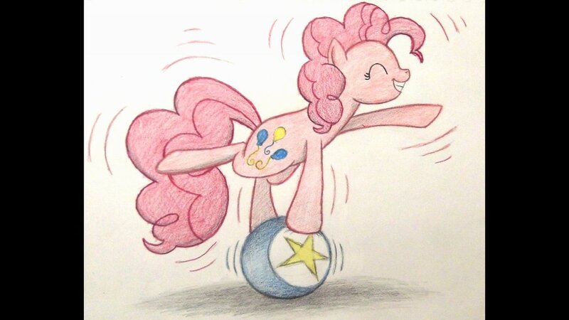 Size: 1191x670 | Tagged: artist:thefriendlyelephant, balancing, ball, derpibooru import, happy, pinkie pie, safe, smiling, solo, traditional art, wobbling