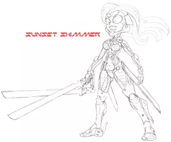 Size: 1000x830 | Tagged: safe, artist:stradivarius, derpibooru import, sunset shimmer, equestria girls, crossover, humanized, konami, metal gear, metal gear rising, sketch, solo, sundowner