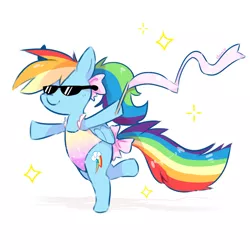 Size: 1000x1000 | Tagged: alternate hairstyle, artist:milkii-ways, ballerina, derpibooru import, gymnast, gymnastics, leotard, ponytail, rainbow dash, rainbow dash always dresses in style, rhythmic gymnastics, ribbon, safe, solo, sunglasses, swag