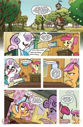 Size: 900x1384 | Tagged: safe, artist:tonyfleecs, derpibooru import, idw, apple bloom, scootaloo, sweetie belle, earth pony, pegasus, pony, unicorn, friends forever, spoiler:comic, spoiler:comicff2, apple tree, clubhouse, comic, crusaders clubhouse, cutie mark crusaders, female, filly, foal, idw advertisement, official comic, preview, speech bubble, tree, treehouse