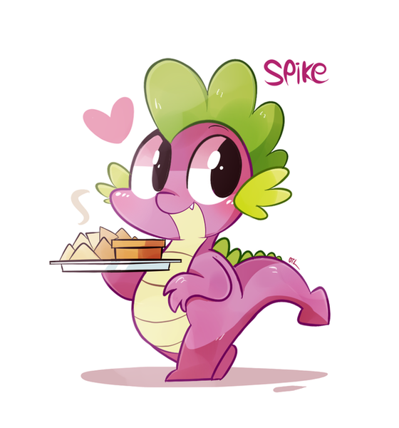 Size: 600x643 | Tagged: safe, artist:lifeloser, derpibooru import, spike, dragon, twilight time, baby, baby dragon, bipedal, chibi, chips, cute, dip, food, heart, male, nachos, signature, simple background, smiling, solo, spikabetes, text, white background