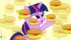 Size: 1590x900 | Tagged: safe, artist:dm29, derpibooru import, twilight sparkle, twilight sparkle (alicorn), alicorn, pony, twilight time, apple rain, burger rain, happy, hay burger, hay fries, smiling, solo, that pony sure does love burgers, twilight burgkle