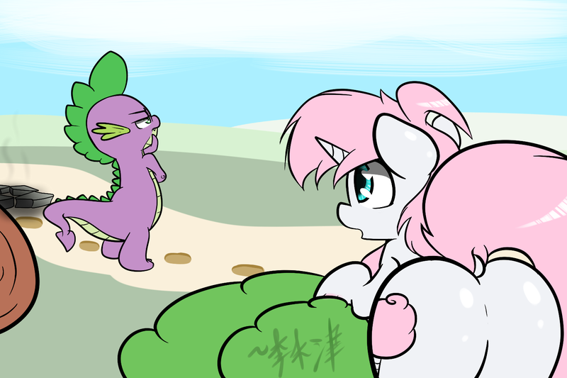 Size: 1500x1000 | Tagged: artist:lightningnickel, dock, nudity, oc, oc:cotton candy, open mouth, plot, professor lyra, spike, suggestive, thinking, tumblr