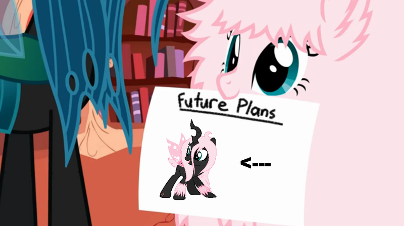 Size: 1019x570 | Tagged: artist:mixermike622, changeling, changeling oc, exploitable meme, fluffle puff's plans, hybrid, interspecies offspring, magical lesbian spawn, meme, oc, oc:fluffle puff, oc:pomf puff, offspring, parent:oc:fluffle puff, parent:queen chrysalis, parents:canon x oc, parents:chrysipuff, pink changeling, queen chrysalis, safe