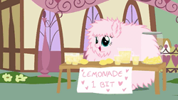 Size: 576x324 | Tagged: animated, artist:mixermike622, bits, derpibooru import, lemon, lemonade, lemonade stand, oc, oc:fluffle puff, safe, solo, table, unofficial characters only