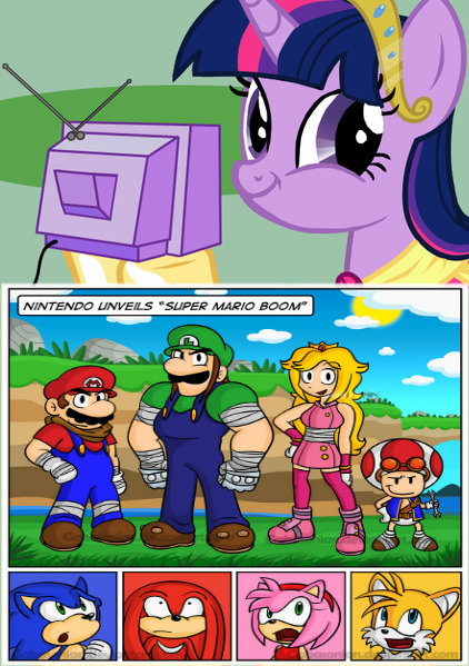 Size: 422x599 | Tagged: source needed, useless source url, safe, derpibooru import, twilight sparkle, twilight sparkle (alicorn), alicorn, pony, amy rose, crossover, exploitable meme, female, knuckles the echidna, luigi, mare, mario, meme, miles "tails" prower, obligatory pony, parody, princess peach, sonic boom, sonic the hedgehog, sonic the hedgehog (series), super mario bros., toad (mario bros), tv meme, twiface, wrong neighborhood