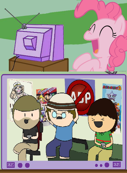 Size: 562x764 | Tagged: chuggaaconroy, derpibooru import, exploitable meme, funny, gaaaaaame, laughing, mario party, meme, nintendocaprisun, obligatory pony, pinkie pie, protonjon, rage, safe, therunawayguys, tv meme