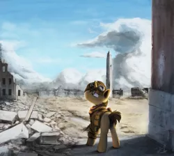 Size: 945x846 | Tagged: safe, artist:anticular, derpibooru import, oc, unofficial characters only, pony, unicorn, fallout equestria, bygone civilization, commission, crossover, fallout, solo, washington d.c., washington monument