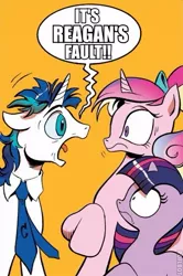 Size: 365x549 | Tagged: bloom county, derpibooru import, editor overbeek, exploitable meme, meme, obscure reference, princess cadance, ronald reagan, safe, screaming armor, shining armor, spoiler:comic, twilight sparkle