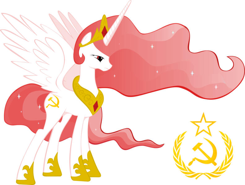 Size: 3083x2337 | Tagged: safe, artist:eppleblam, artist:voaxmasterspydre, derpibooru import, edit, princess celestia, alicorn, pony, communism, frown, princess communestia, recolor, red, solo, soviet, soviet union, spread wings, standing