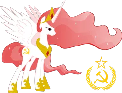 Size: 3083x2337 | Tagged: safe, artist:eppleblam, artist:voaxmasterspydre, derpibooru import, edit, princess celestia, alicorn, pony, communism, frown, princess communestia, recolor, red, solo, soviet, soviet union, spread wings, standing