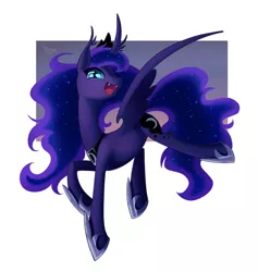 Size: 870x918 | Tagged: safe, artist:bronyseph, derpibooru import, edit, princess luna, alicorn, bat pony, bat pony alicorn, curved horn, ear tufts, fangs, lunabat, race swap, simple background, solo, white background