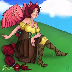 Size: 894x894 | Tagged: safe, artist:nolliemai, derpibooru import, oc, oc:sweetcake, unofficial characters only, human, eared humanization, humanized, solo, tailed humanization, winged humanization