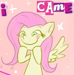 Size: 297x299 | Tagged: artist:askumfluttershy, derpibooru import, dissonant caption, expand dong, exploitable meme, fluttershy, i came, implied orgasm, meme, solo, suggestive, text