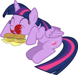 Size: 990x958 | Tagged: safe, artist:jeatz-axl, derpibooru import, twilight sparkle, twilight sparkle (alicorn), alicorn, pony, twilight time, eyes closed, female, hay burger, ketchup, mare, messy, messy eating, puffy cheeks, simple background, smiling, solo, svg, that pony sure does love burgers, transparent background, twilight burgkle, vector