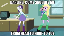 Size: 943x530 | Tagged: safe, derpibooru import, rarity, spike, twilight sparkle, dog, mantis pony, reverse centaur, equestria girls, abomination, image macro, imma snuggle you, meme, spike the dog, twilight strong, what has science done