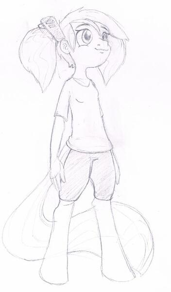 Size: 637x1087 | Tagged: safe, artist:hombre cerdo, derpibooru import, oc, oc:hope, unofficial characters only, satyr, monochrome, offspring, parent:lyra heartstrings, solo