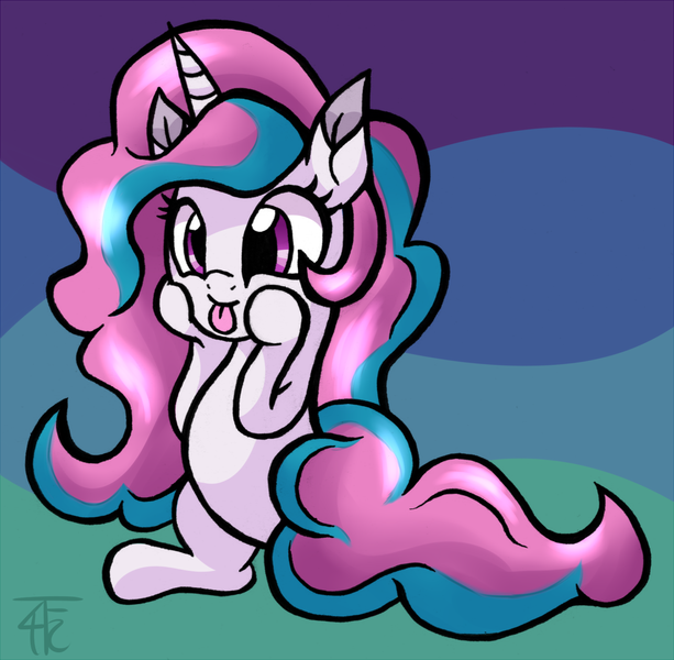 Size: 1505x1473 | Tagged: safe, artist:wildberry-poptart, derpibooru import, princess celestia, :p, cewestia, cute, cutelestia, filly, sillestia, silly, sitting, smiling, solo, squishy cheeks, tongue out, unicorn celestia