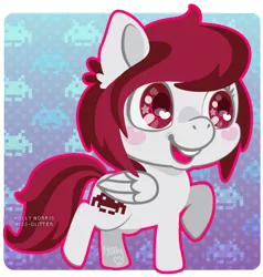 Size: 435x456 | Tagged: safe, artist:miss-glitter, derpibooru import, oc, unofficial characters only, pegasus, pony, female, mare, solo, space invaders, taito