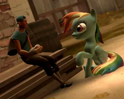 Size: 1280x1024 | Tagged: 3d, artist:gergta, baseball, crossover, derpibooru import, gmod, koth harvest, rainbow dash, safe, scout, sitting, team fortress 2