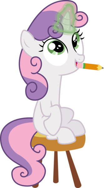 Size: 5585x10073 | Tagged: safe, artist:starshinecelestalis, derpibooru import, sweetie belle, twilight time, absurd resolution, magic, mouth hold, pencil, simple background, solo, stool, transparent background, vector