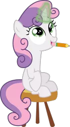 Size: 5585x10073 | Tagged: safe, artist:starshinecelestalis, derpibooru import, sweetie belle, twilight time, absurd resolution, magic, mouth hold, pencil, simple background, solo, stool, transparent background, vector