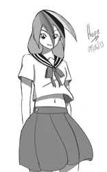 Size: 1200x1920 | Tagged: artist:hopelld, belly button, clothes, derpibooru import, human, humanized, midriff, monochrome, rainbow dash, safe, schoolgirl, school uniform, skirt, solo