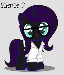 Size: 2287x2660 | Tagged: safe, artist:adamirvine, derpibooru import, oc, oc:nyx, unofficial characters only, alicorn, pony, :o, alicorn oc, clothes, cute, female, filly, glasses, lab coat, looking at you, nyxabetes, science, solo, weapons-grade cute
