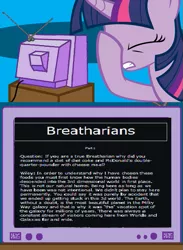 Size: 563x771 | Tagged: breatharianism, derpibooru import, exploitable meme, facehoof, meme, natural selection, obligatory pony, safe, stupidity, tv meme, twilight sparkle, wiley brooks