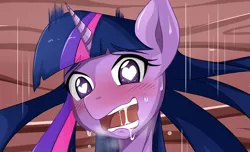 Size: 666x406 | Tagged: suggestive, artist:jinzhan, derpibooru import, twilight sparkle, pony, blushing, bust, cropped, explicit source, female, heart eyes, looking at you, mare, open mouth, panting, smiling, solo, solo female, wingding eyes