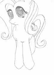 Size: 1700x2340 | Tagged: safe, artist:partner345, derpibooru import, fluttershy, monochrome, smiling, solo