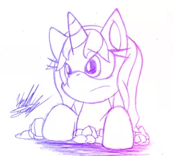 Size: 800x722 | Tagged: artist:fuzon-s, derpibooru import, frown, gradient lineart, looking up, monochrome, mspaintponies, mspaintponies fanart, oc, oc:twilight panda, safe, sketch, solo, traditional art, unamused, unofficial characters only