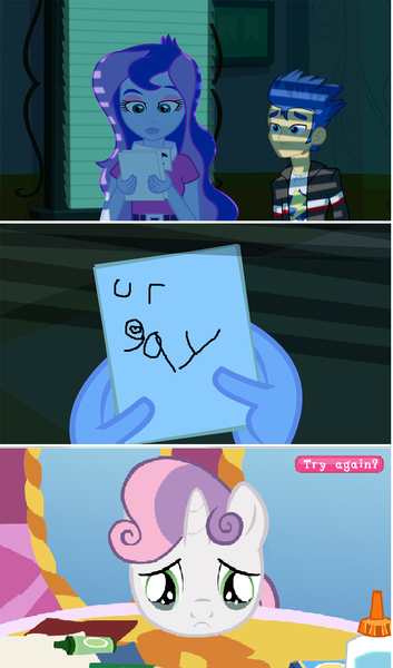 Size: 603x1024 | Tagged: derpibooru import, flash sentry, image macro, meme, princess luna, safe, sweetie belle