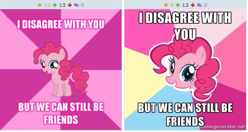 Size: 510x273 | Tagged: derpibooru, derpibooru import, exploitable meme, filly, forced juxtaposition, friends, image macro, juxtaposition, juxtaposition win, meme, meta, pinkie pie, safe, text