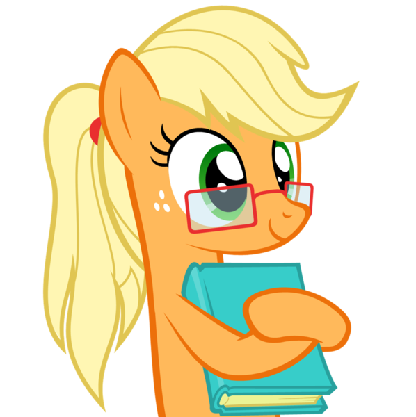 Size: 1068x1072 | Tagged: safe, artist:zacatron94, derpibooru import, part of a set, applejack, earth pony, pony, adorkable, alternate hairstyle, book, cute, dork, female, freckles, glasses, jackabetes, mare, nerd pony, ponytail, simple background, solo, transparent background, vector