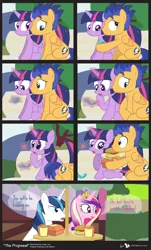 Size: 1060x1760 | Tagged: safe, artist:dm29, derpibooru import, flash sentry, princess cadance, shining armor, twilight sparkle, twilight sparkle (alicorn), alicorn, pony, bribery, burger, comic, cute, female, flashlight, food, french fries, hay burger, hay fries, magic, male, mare, observer, shipping, straight, that pony sure does love burgers, twilight burgkle
