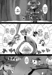 Size: 1053x1500 | Tagged: applejack, artist:kisekisshou, artist:sugai, comic, derpibooru import, doujin, fluttershy, goat, iron will, monochrome, pinkie pie, rainbow dash, rarity, safe, the yellow girl and the green asparagus, translation, twilight sparkle