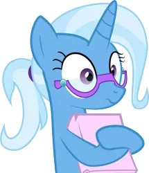 Size: 4310x5003 | Tagged: safe, artist:diamondsword11, derpibooru import, trixie, pony, unicorn, absurd resolution, adorkable, alternate hairstyle, book, cute, diatrixes, dork, female, glasses, mare, nerd pony, ponytail, simple background, solo, transparent background, vector
