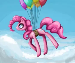 Size: 973x820 | Tagged: safe, artist:clrb, derpibooru import, pinkie pie, balloon, cloud, cloudy, solo, then watch her balloons lift her up to the sky