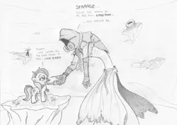 Size: 1920x1356 | Tagged: safe, artist:lockerobster, derpibooru import, oc, oc:anon, oc:safe haven, human, pony, /mlp/, batman, dc comics, monochrome, scarecrow, the scarecrow, traditional art