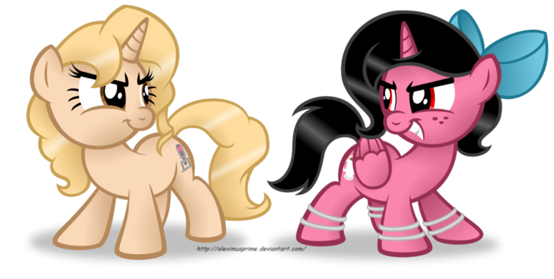 Size: 1024x516 | Tagged: safe, artist:aleximusprime, derpibooru import, oc, oc:taralicious, unofficial characters only, alicorn, pony, unicorn, alicorn oc, bow, clash of the twilights, competition, female, kira buckland, mare, rina-chan, simple background, tara strong, transparent background, voice actor