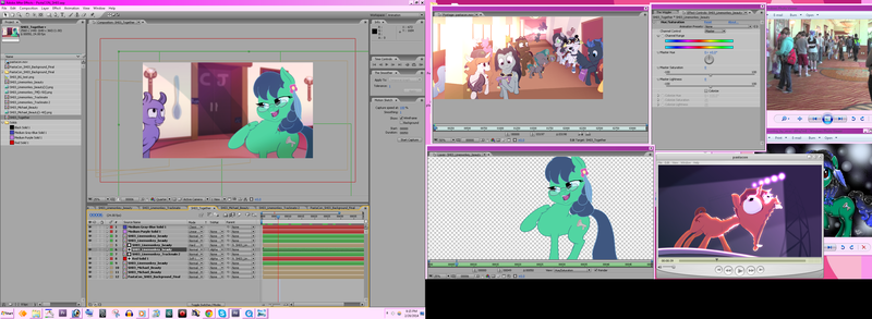 Size: 3280x1200 | Tagged: after effects, animation production, artist:pikapetey, crowd, derpibooru import, eurobeat brony, everfree northwest, oc, oc:odyssey eurobeat, odyssey eurobeat, pastacon, production, safe