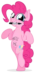 Size: 3000x6198 | Tagged: safe, artist:zutheskunk, derpibooru import, pinkie pie, pony, .svg available, belly button, bipedal, body writing, cute, diapinkes, literal, looking at you, marker, mouth hold, simple background, solo, transparent background, vector