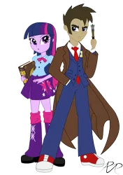 Size: 1156x1642 | Tagged: safe, artist:reg-d-fanfiction, derpibooru import, doctor whooves, time turner, twilight sparkle, equestria girls, clockwork, doctor whooves adventures, equestria girls-ified, simple background, sonic screwdriver