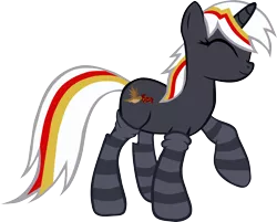 Size: 4000x3216 | Tagged: safe, artist:echoes111, derpibooru import, oc, oc:velvet remedy, unofficial characters only, pony, unicorn, fallout equestria, fanfic, clothes, eyes closed, fanfic art, female, horn, mare, remedy, simple background, smiling, socks, solo, transparent background, vector